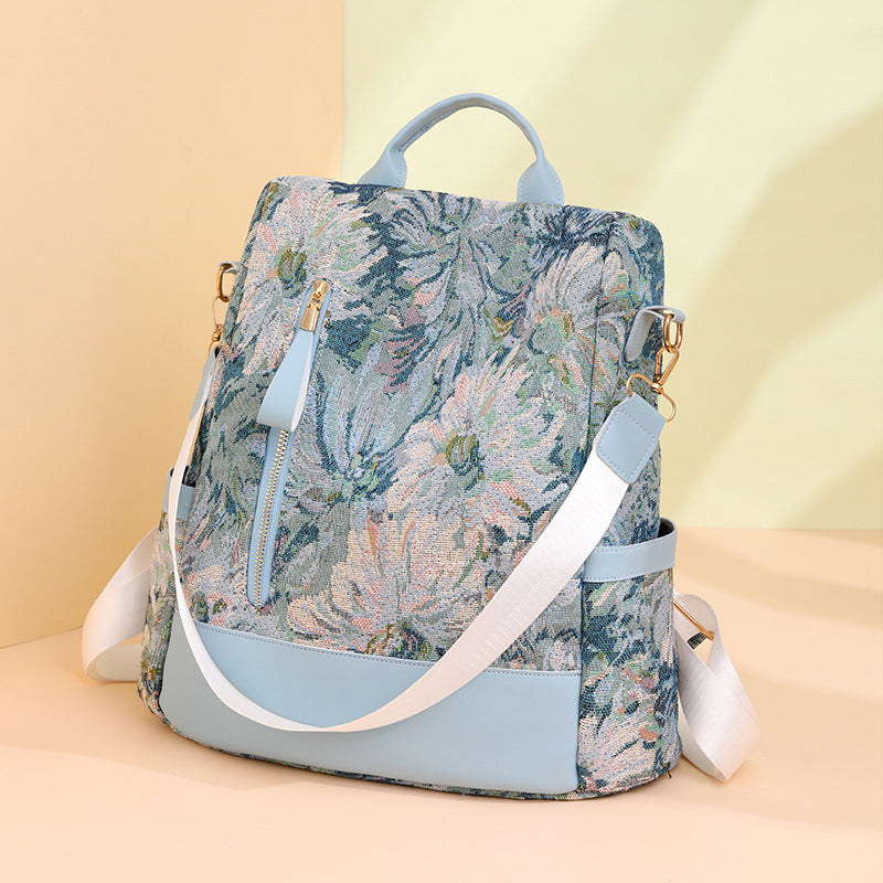 Lightweight Medium Classic Backpack Floral Graphic Women’s Backpack (Blue)