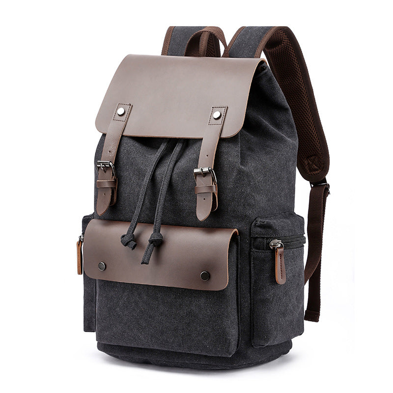 Vintage Rucksack Heavy Duty Canvas Fabric Men’s Backpack (Black)