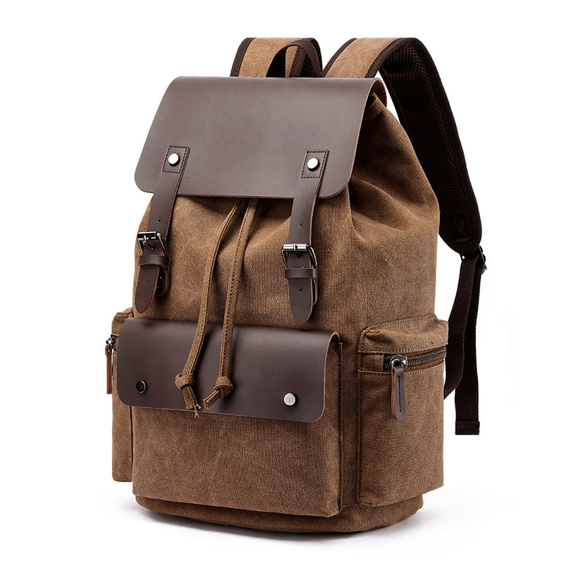 Vintage Rucksack Heavy Duty Canvas Fabric Men’s Backpack (Brown)