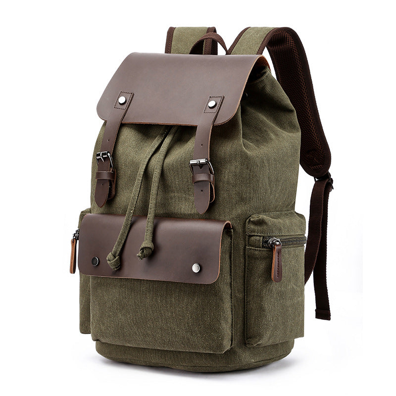 Vintage Rucksack Heavy Duty Canvas Fabric Men’s Backpack (Green)