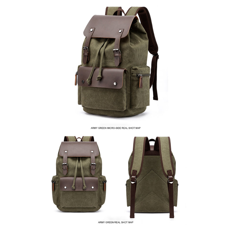 Vintage Rucksack Heavy Duty Canvas Fabric Men’s Backpack (Green)