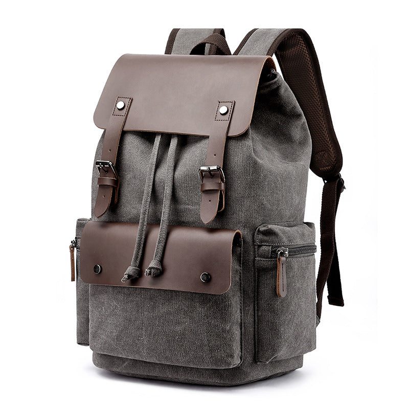 Vintage Rucksack Heavy Duty Canvas Fabric Men’s Backpack (Grey)