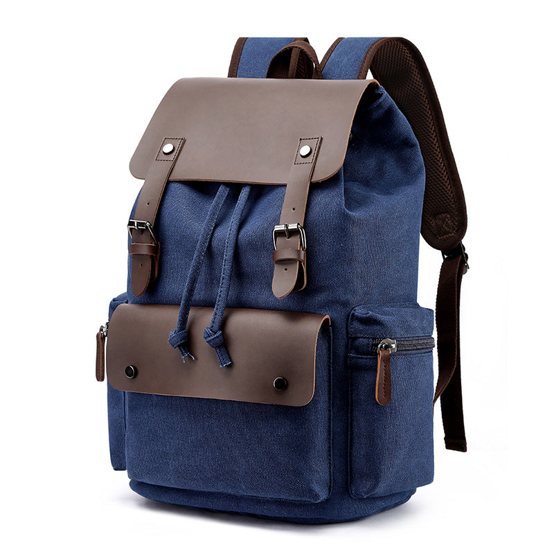 Vintage Rucksack Heavy Duty Canvas Fabric Men’s Backpack (Blue)