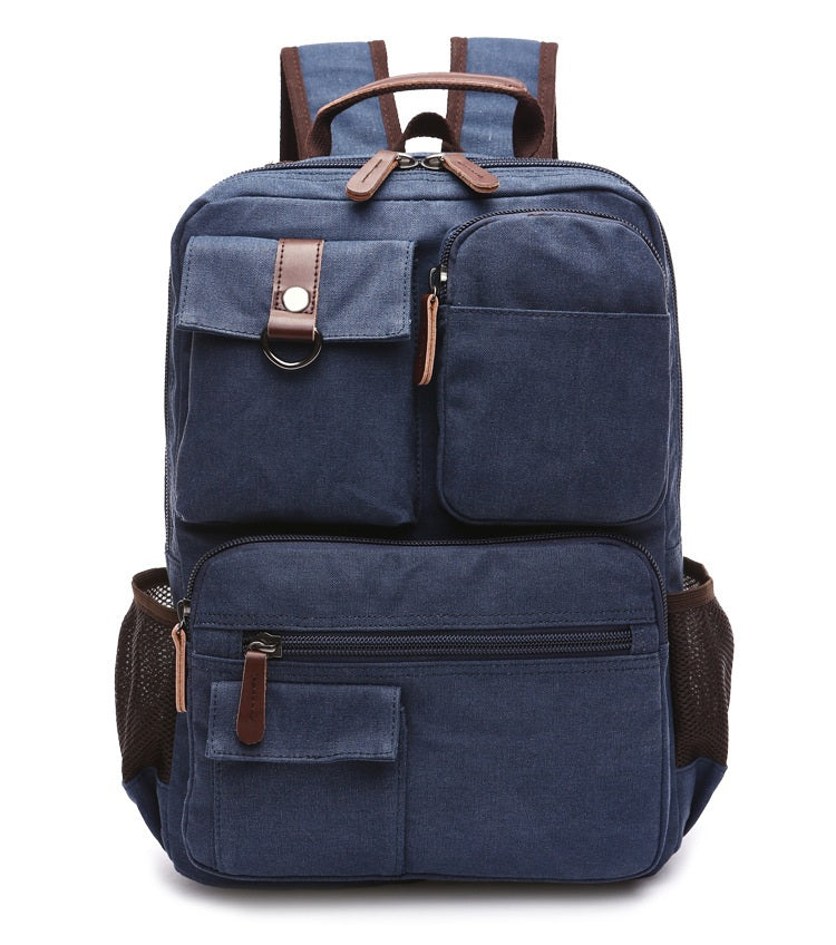 XAFITI Vintage Canvas Fabric Rucksack Multi-Function Backpack (Blue)