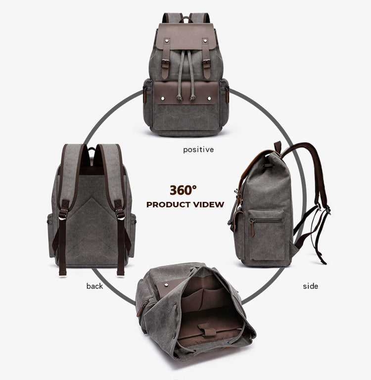 Vintage Rucksack Heavy Duty Canvas Fabric Men’s Backpack (Grey)