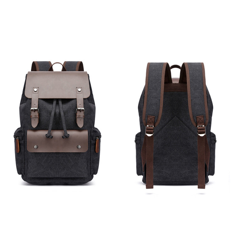 Vintage Rucksack Heavy Duty Canvas Fabric Men’s Backpack (Black)