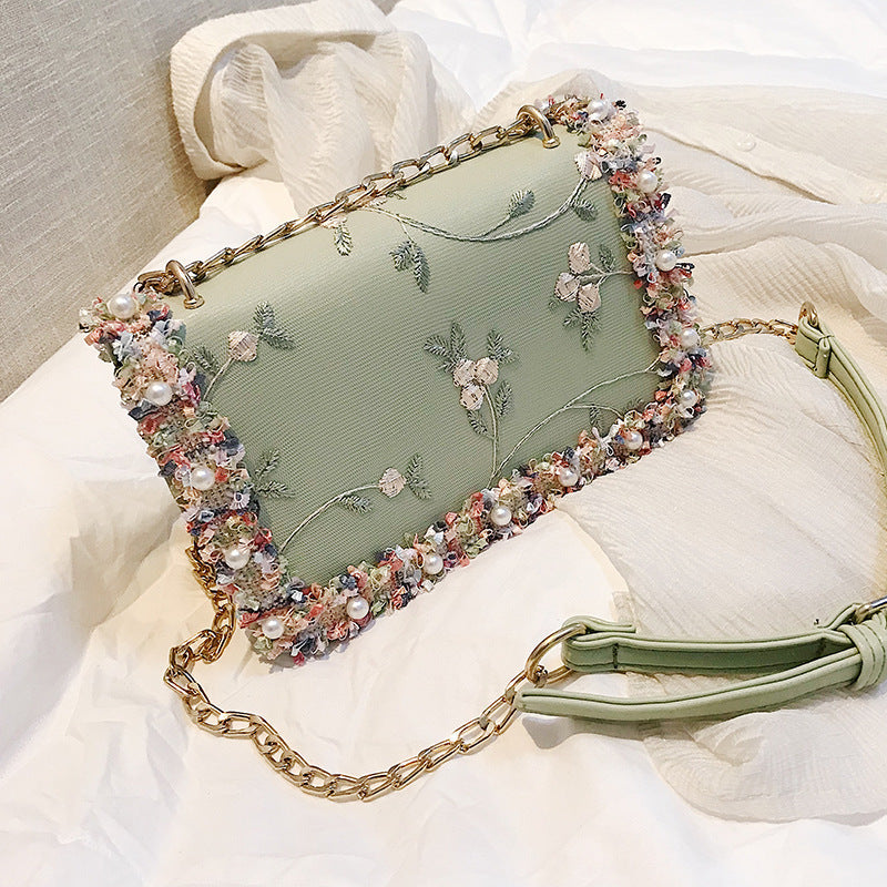 New Pearl Floral Trendy Women’s Handbag (Green)