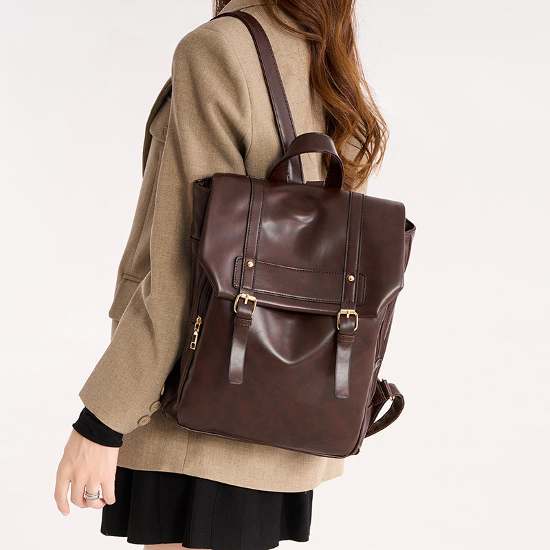 Premium Soft Leather Vintage-Style Brown Women's Backpack
