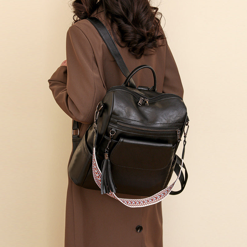 Luxury Designer Large Capacity Leather Women’s Backpack (Black)