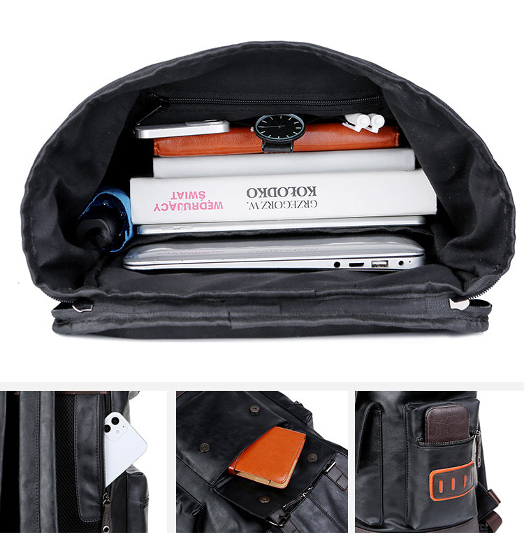 Vintage Style Leather Large Commute Casual Men's Backpack