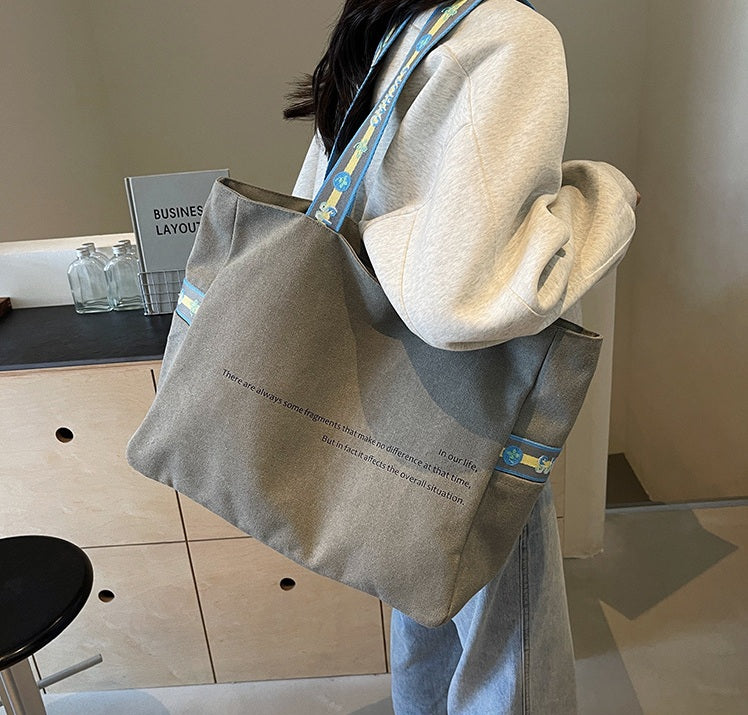 Simple Letter Design Canvas Fabric Women's Handbag (Grey)