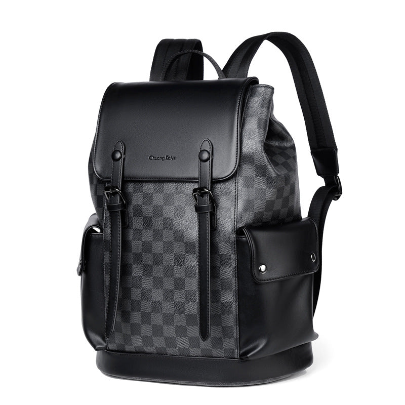 Chuang Kehe Checkered Flap Fashionable Premium Backpack (Plaid Black)