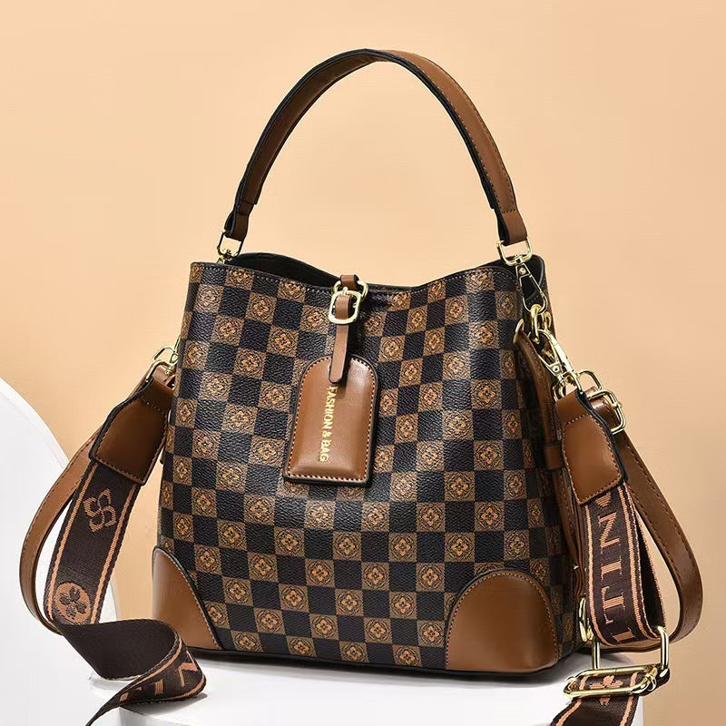 Retro Fashion High-End Vintage Fashion Women’s Handbag (Plaid-Khaki)
