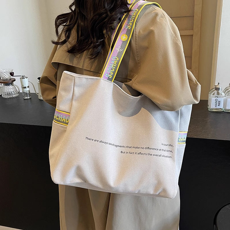 Simple Letter Design Canvas Fabric Women's Handbag (Rice White)