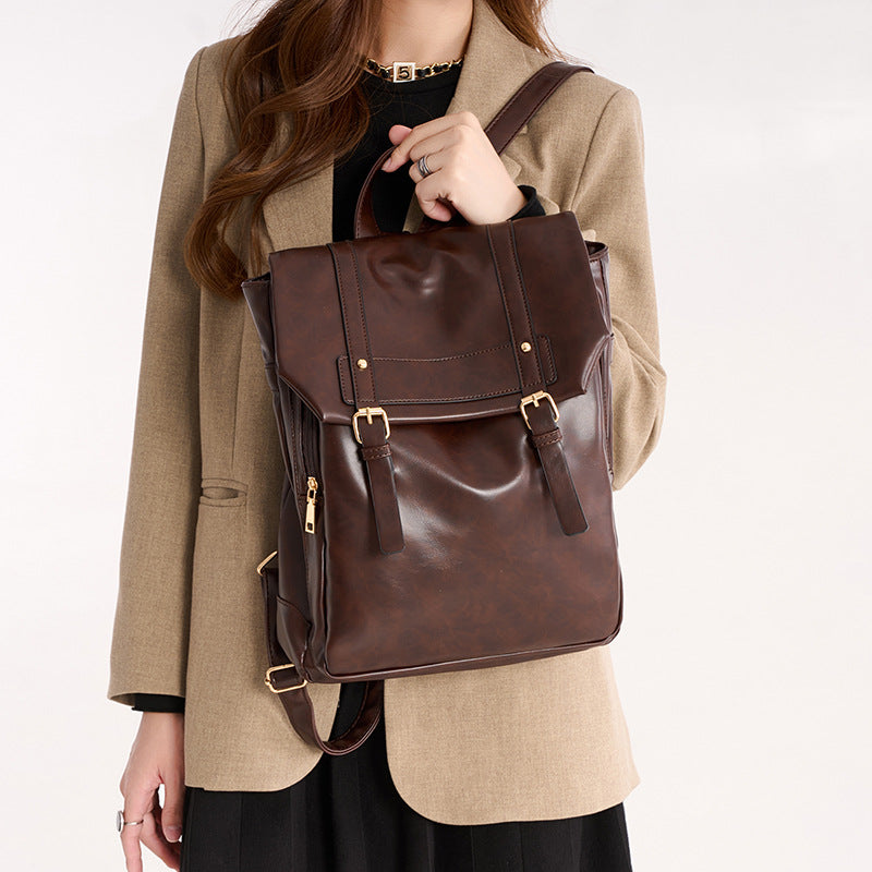 Premium Soft Leather Vintage-Style Brown Women's Backpack