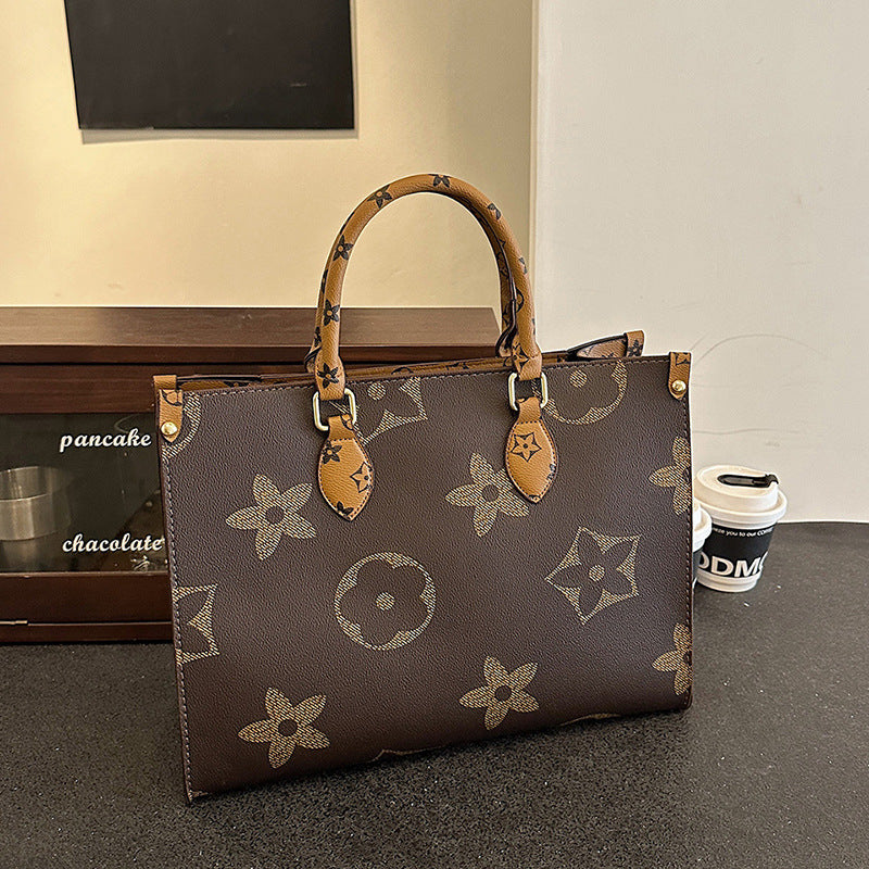 Old Flower Large Capacity Fashionable Women’s Handbag (Brown)