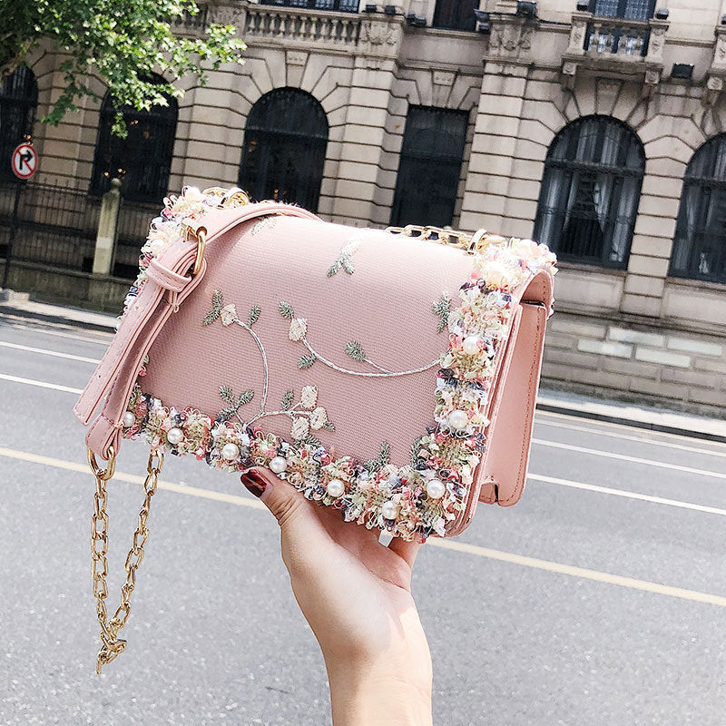 New Pearl Floral Trendy Women’s Handbag (Pink)