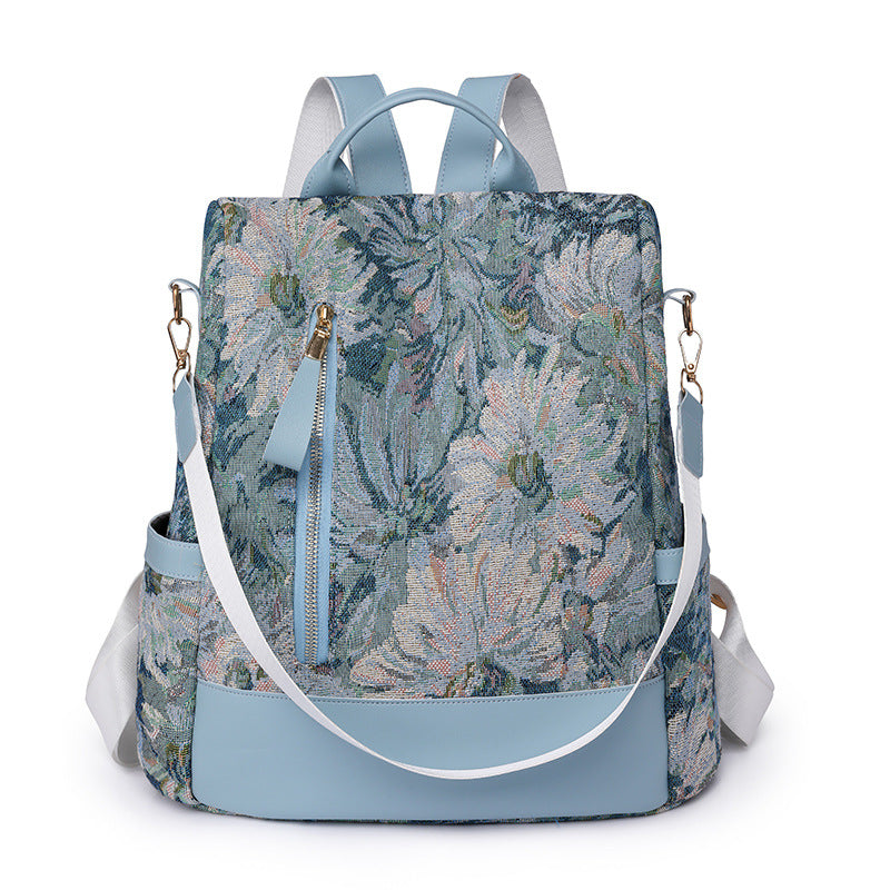 Lightweight Medium Classic Backpack Floral Graphic Women’s Backpack (Blue)