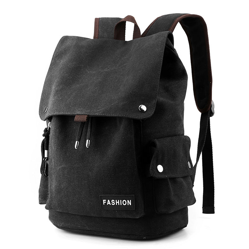 New Vintage Canvas Fabric Rucksack Men's Backpack (Black)