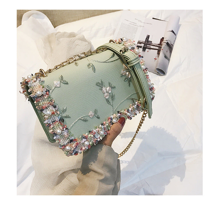 New Pearl Floral Trendy Women’s Handbag (Green)