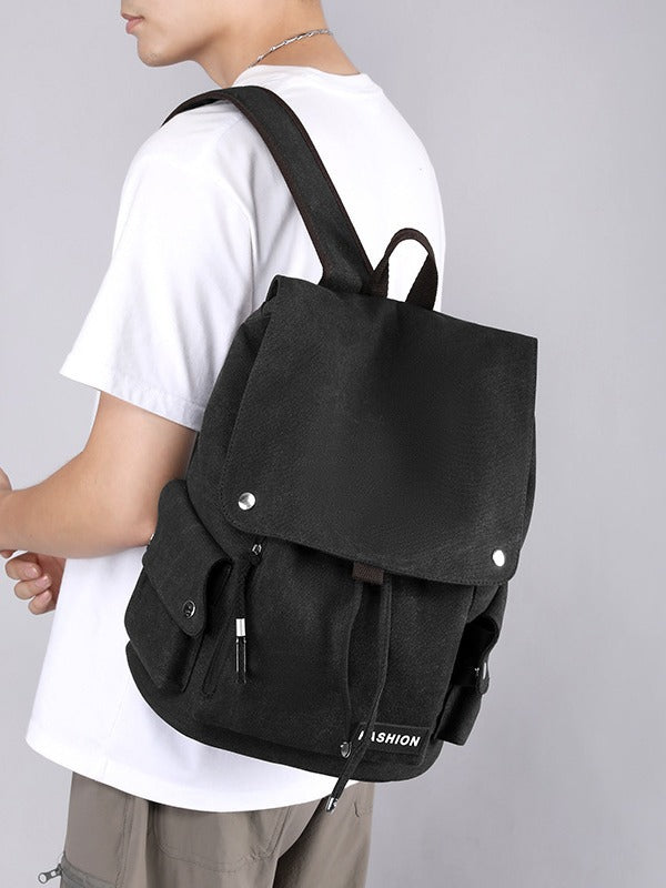 New Vintage Canvas Fabric Rucksack Men's Backpack (Black)