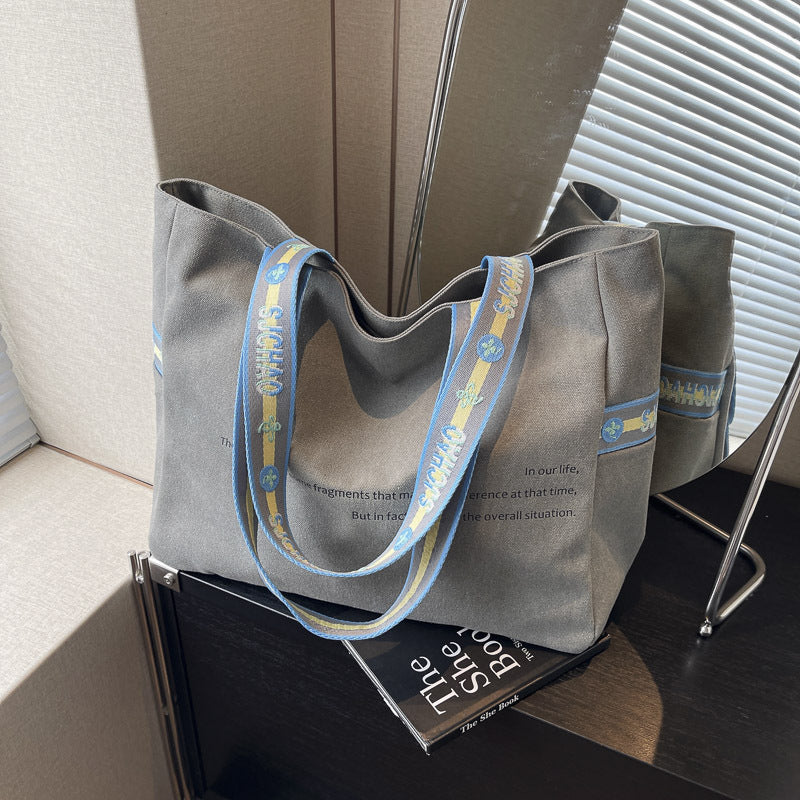 Simple Letter Design Canvas Fabric Women's Handbag (Grey)