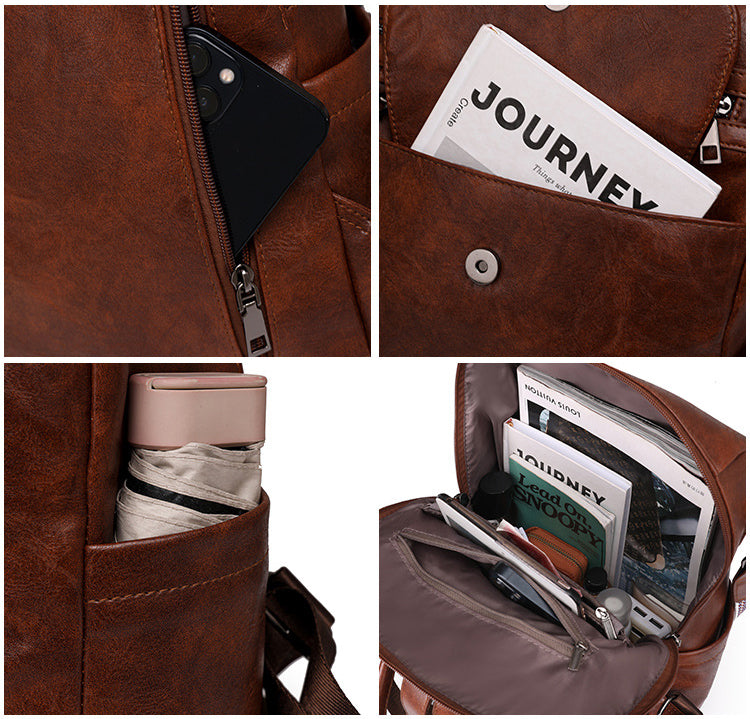 Luxury Designer Large Capacity Leather Women’s Backpack (Black)