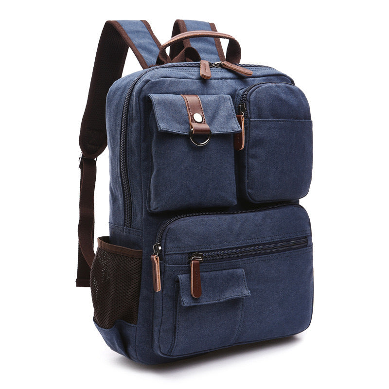 XAFITI Vintage Canvas Fabric Rucksack Multi-Function Backpack (Blue)