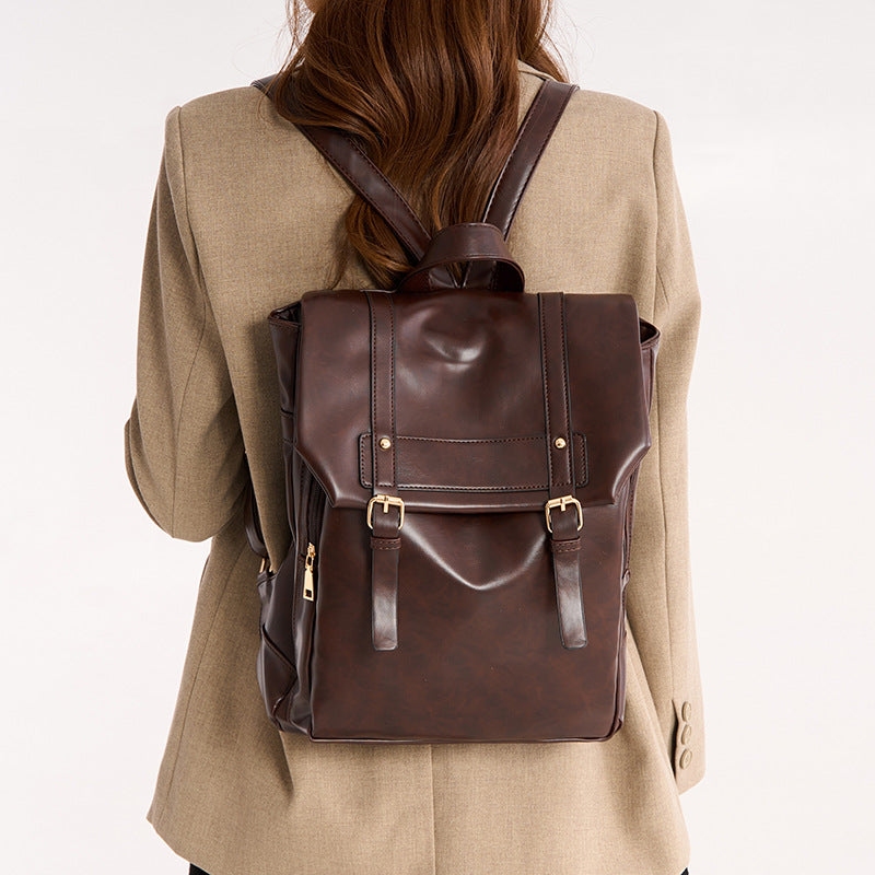 Premium Soft Leather Vintage-Style Brown Women's Backpack