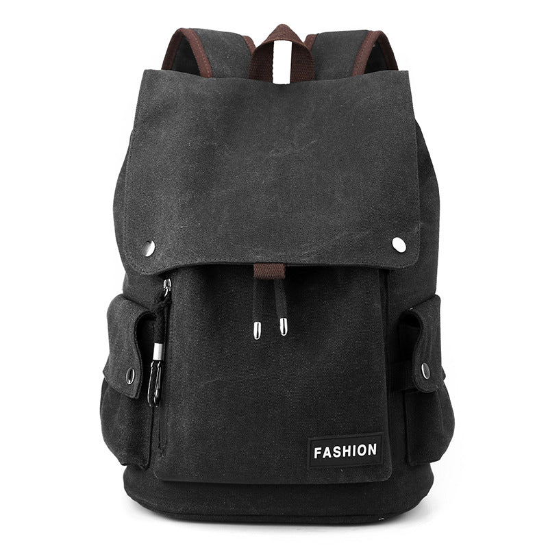 New Vintage Canvas Fabric Rucksack Men's Backpack (Black)