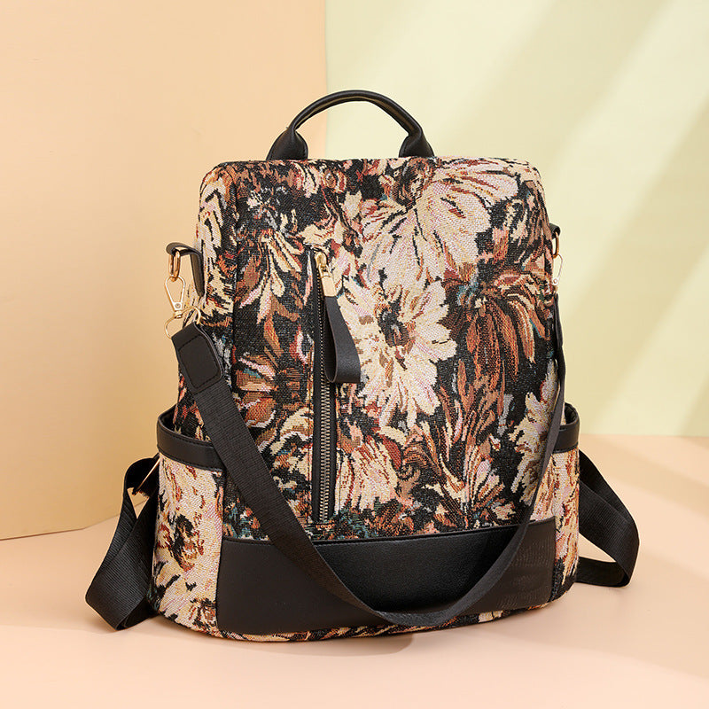 Lightweight Classic Floral Graphic Women’s Backpack (Brown)