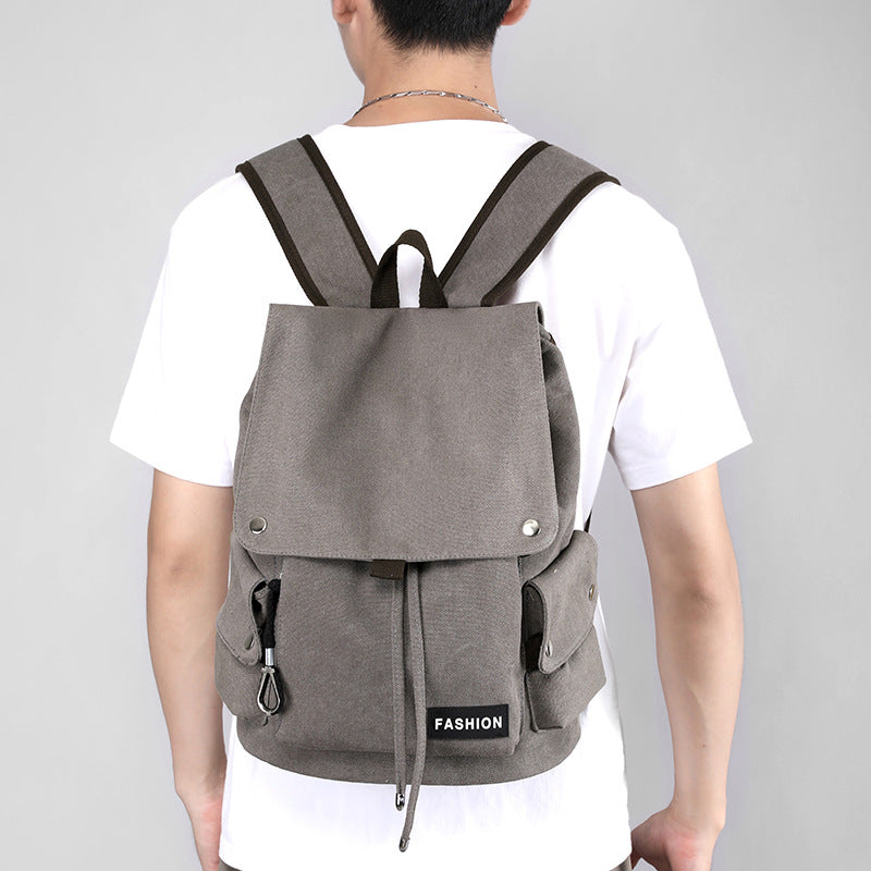 New Vintage Canvas Fabric Rucksack Men's Backpack (Grey)