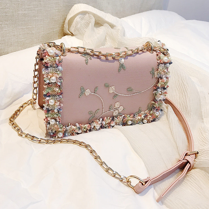 New Pearl Floral Trendy Women’s Handbag (Pink)