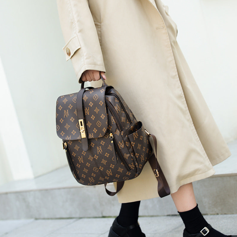 Retro Casual Versatile PU Leather Women’s Backpack (Coffee)