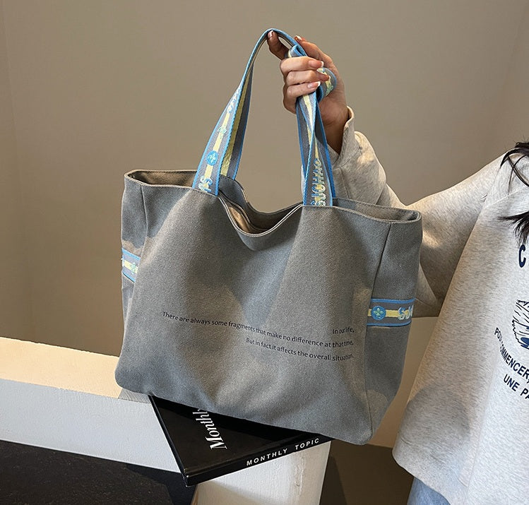 Simple Letter Design Canvas Fabric Women's Handbag (Grey)
