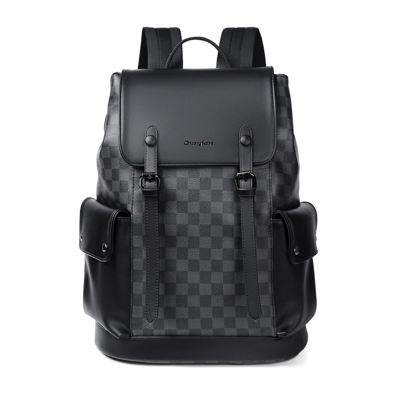 Chuang Kehe Checkered Flap Fashionable Premium Backpack (Plaid Black)
