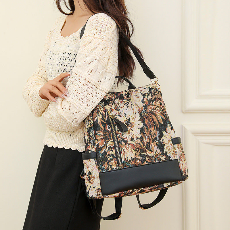 Lightweight Classic Floral Graphic Women’s Backpack (Brown)