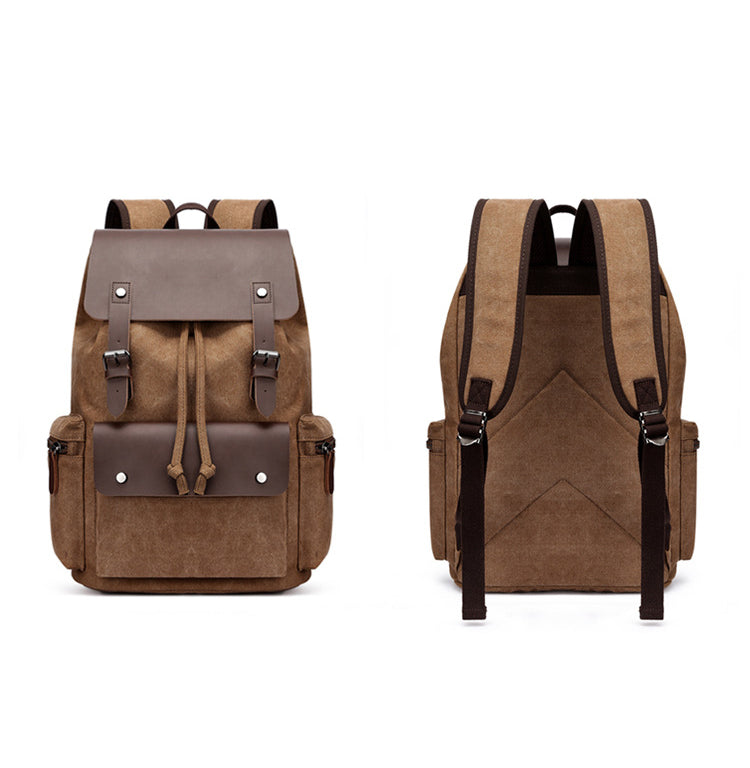 Vintage Rucksack Heavy Duty Canvas Fabric Men’s Backpack (Brown)