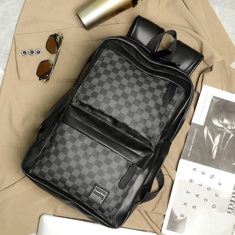Checkered Fashion Plaid Leather Men’s Backpack