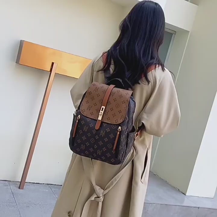 Retro Casual Versatile PU Leather Women’s Backpack (Coffee)