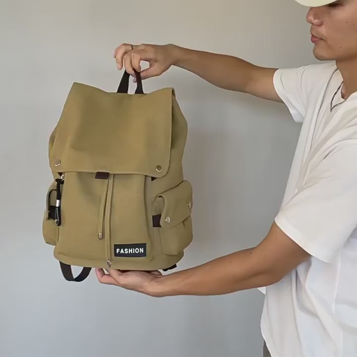 New Vintage Canvas Fabric Rucksack Men's Backpack (Brown)