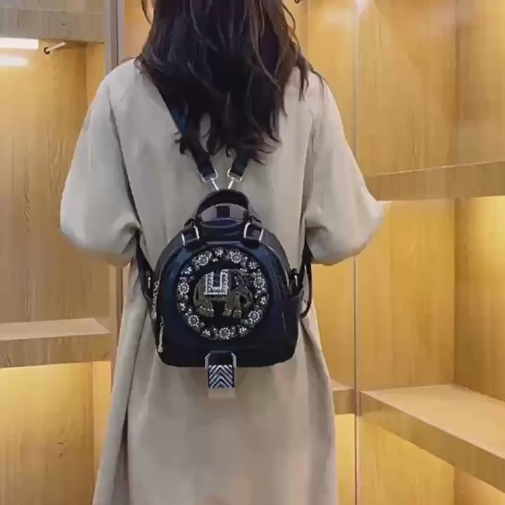 Rhinestone Elephant Embellishment Mini PU Leather Women's Backpack