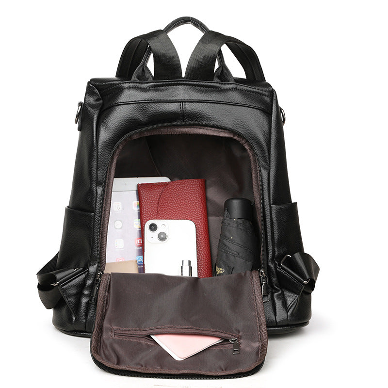 Black PU leather Anti-Theft Women's Backpack - Image 4
