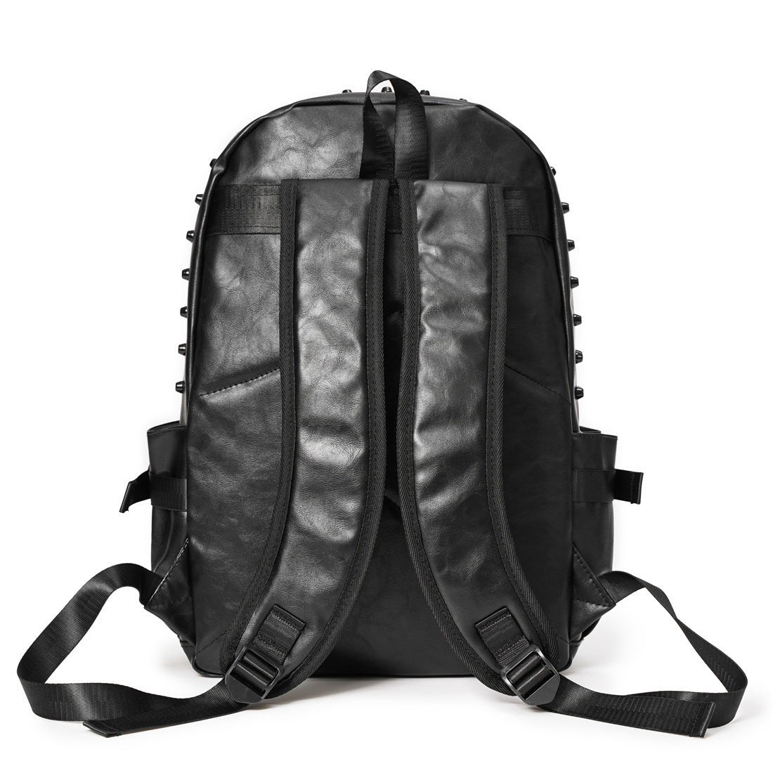 Fashionable Black Leather Punk Style Backpack - Image 4