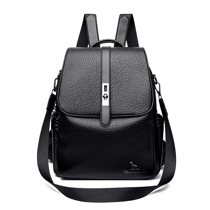 Black Vintage Women's Soft Leather Backpack - Image 3