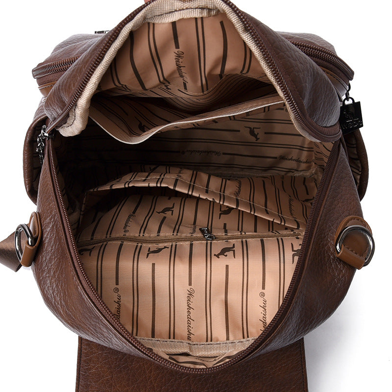 Brown Vintage Women's Soft Leather Backpack - Image 4