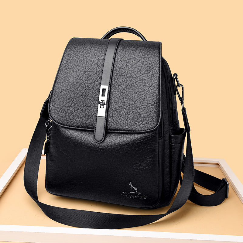 Black Vintage Women's Soft Leather Backpack - Image 2